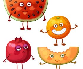 Pomegranate watermelon and orange fruit cartoon expression vector