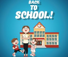 Primary school students and female teachers vector