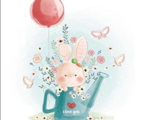 Rabbit and balloon watercolor drawings vector illustration