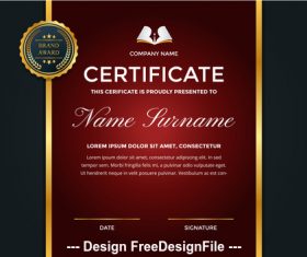 Red background company performance certificate vector