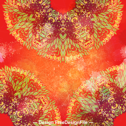 Red background hand drawn ethnic floral vector