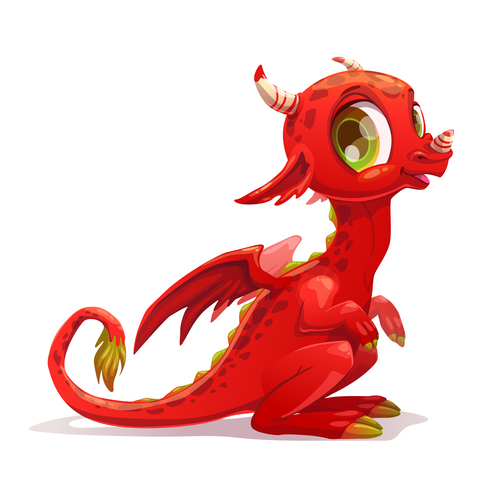 Red dragon baby cartoon illustration vector