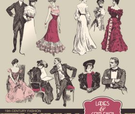 Retro elegant lady and men vector