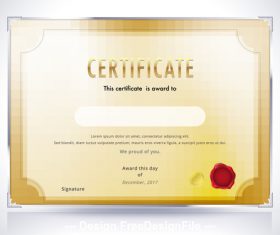 Silver edging golden background certificate template vector