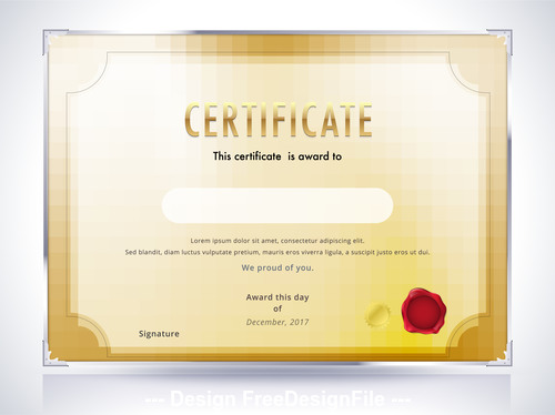 Silver edging golden background certificate template vector