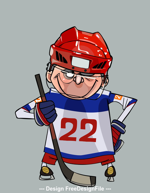 Smiling hockey player cartoon comic vector