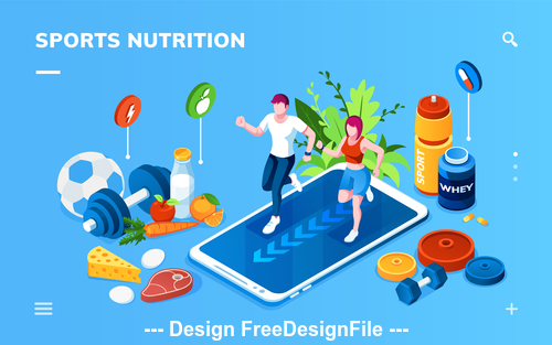 Sports and nutrition cartoon illustration vector free download