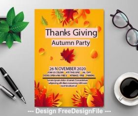 Thankgiving autumn party flyer vector