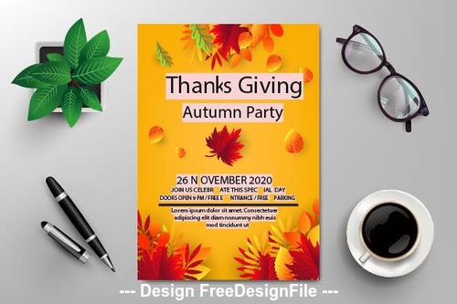 Thankgiving autumn party flyer vector
