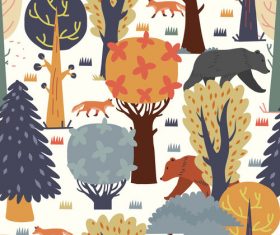 Trees scenery pattern cartoon background vector