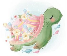 Turtle watercolor drawings vector illustration