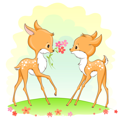 Two deer cartoon illustration vector free download
