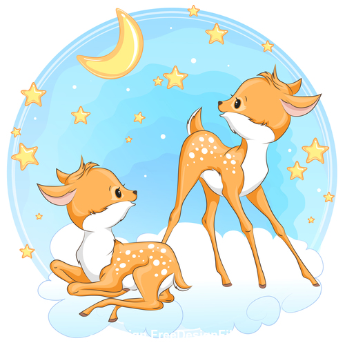 Two happy deer cartoon vector