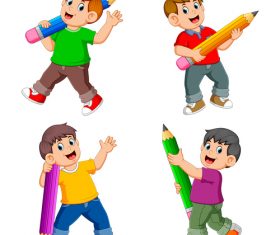 Vector little boy holding a pencil