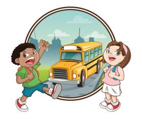 Waiting for school bus cartoon illustration vector