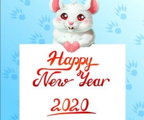 Watercolor Rat cartoon New Year 2020 illustration vector