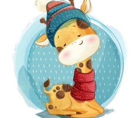 Watercolor drawings cute fawn vector illustration