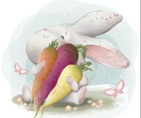 Watercolor drawings happy rabbit vector