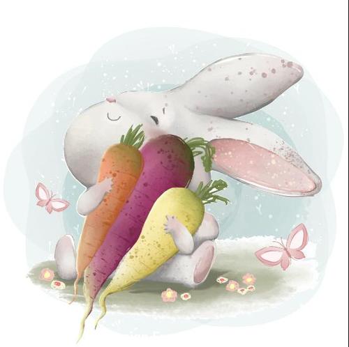 Watercolor drawings happy rabbit vector