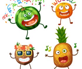 Watermelon and pineapple cartoon emoticon vector