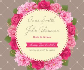 Wedding card with peony and pink roses vector