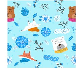 Winter animals pattern cartoon background vector