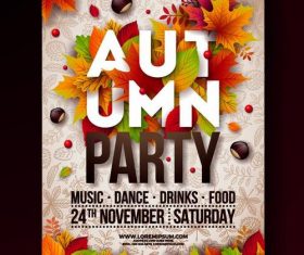 Wooden background autumn party flyer template vector
