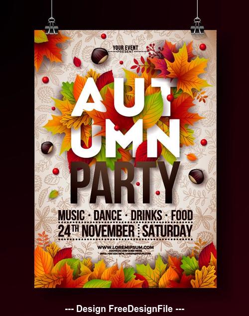 Wooden background autumn party flyer template vector