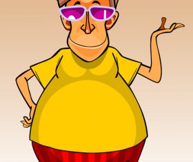 cartoon character big-bellied man in a clothes and pink sunglasses vector
