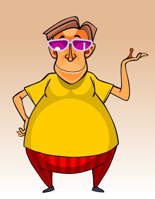 cartoon character big-bellied man in a clothes and pink sunglasses ...