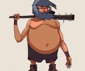 cartoon character big-bellied man with a cudgel vector
