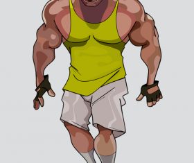 cartoon formidable muscular man in sportswear vector