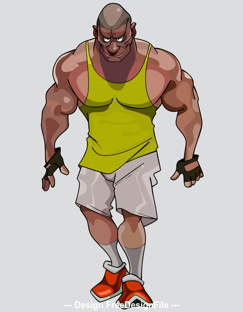 cartoon formidable muscular man in sportswear vector