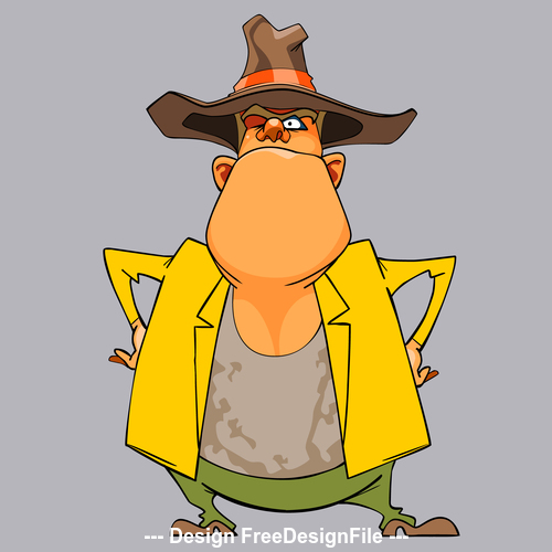 cartoon funny man sheriff in a hat standing arms akimbo vector