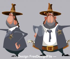 cartoon man sheriff in a hat stands in front and side vector