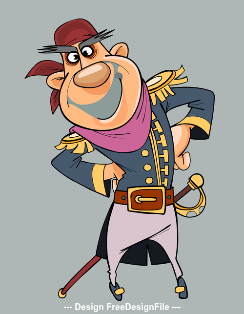cartoon smiling man in clothes of pirate with saber vector