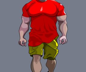 cartoon tense man bodybuilder goes vector