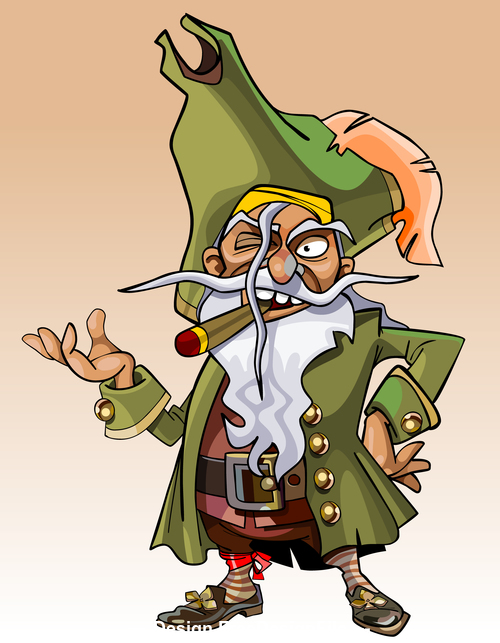 dwarf cartoon character pirate with a cigar in his mouth vector