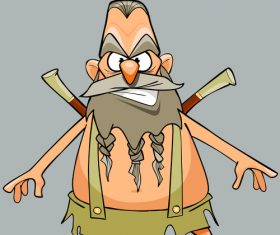funny cartoon character austere man warrior with a beard and mustache vector