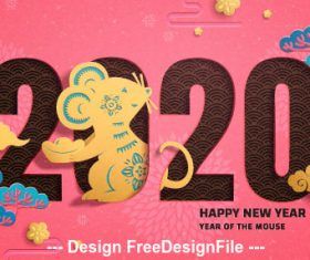 2020 Rat year greeting card vector