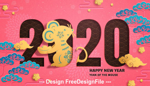 2020 Rat year greeting card vector