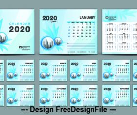 2020 blue background calendar vector