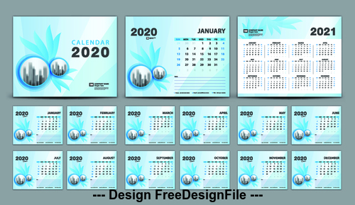 2020 blue background calendar vector