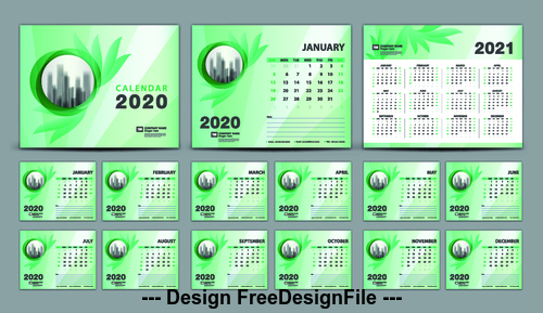 2020 green plant background calendar vector