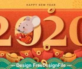2020 paper-cut rat new year vector