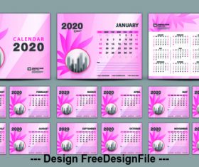 2020 pink background calendar vector