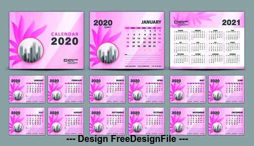 2020 pink background calendar vector