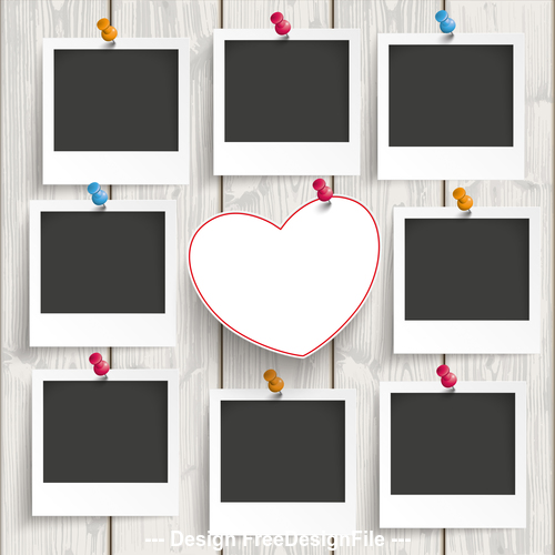 8 Instant Photo Frames Heart Wood vector
