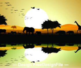 African animals grassland silhouette vector