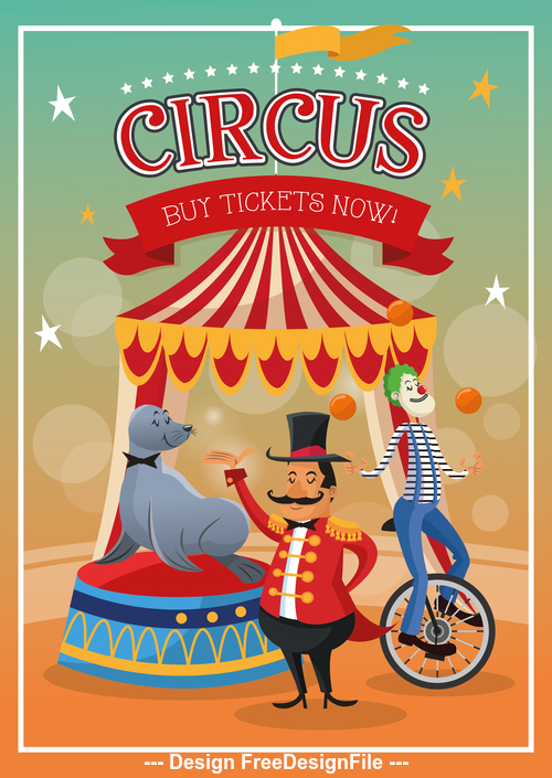 Animal and clown show poster vector